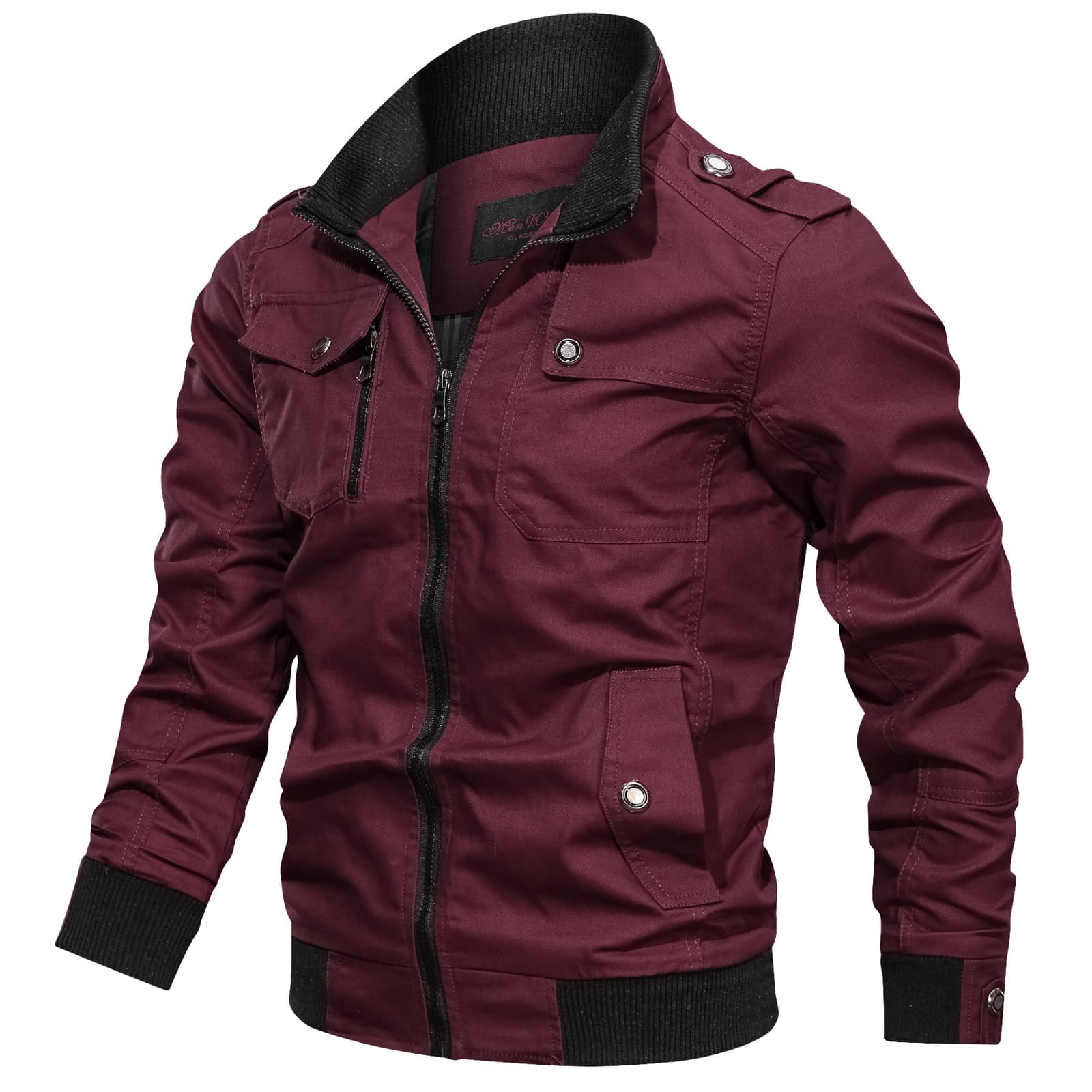 Chaqueta casual holgada de algodón con cuello de pie