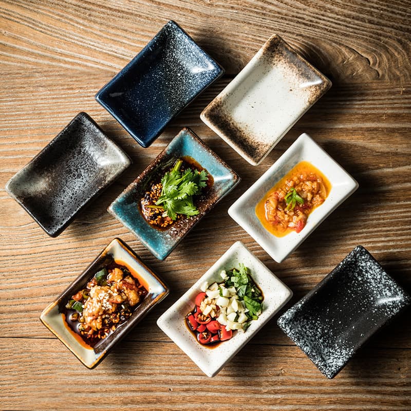 Plato rectangular de cerámica para condimentos estilo japonés