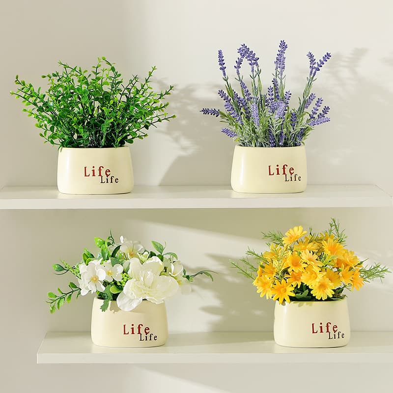 Bonsái de cerámica con flores artificiales para decoración