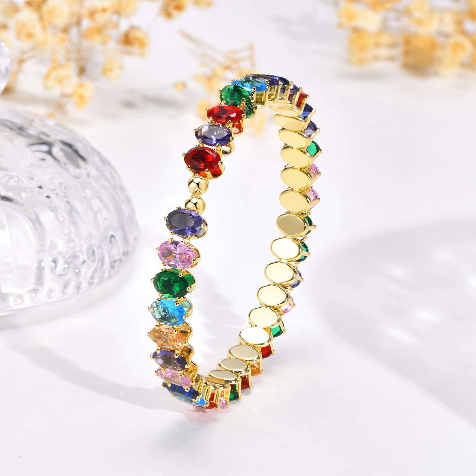 Pulsera de circonia oval multicolor para mujer