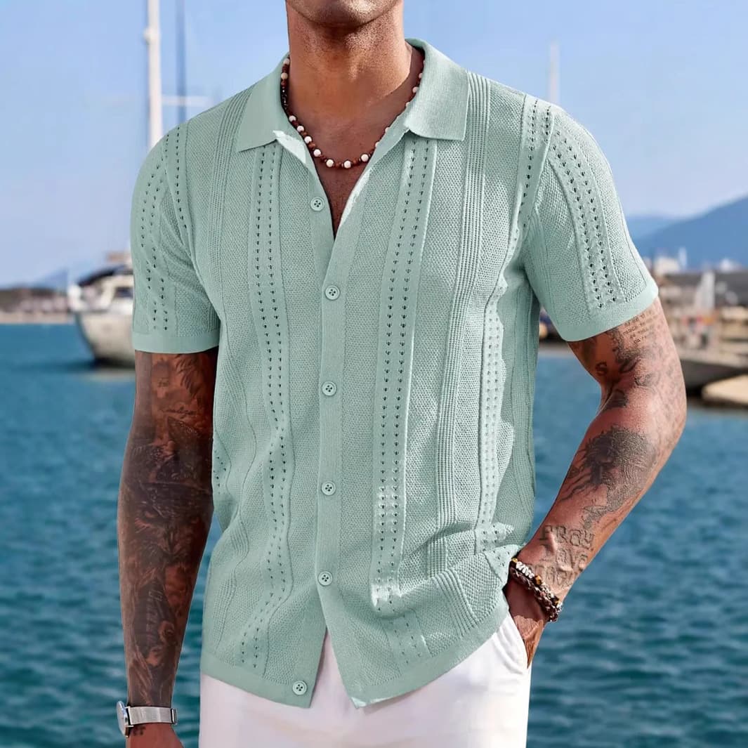 Cardigan de punto manga corta color sólido para hombre