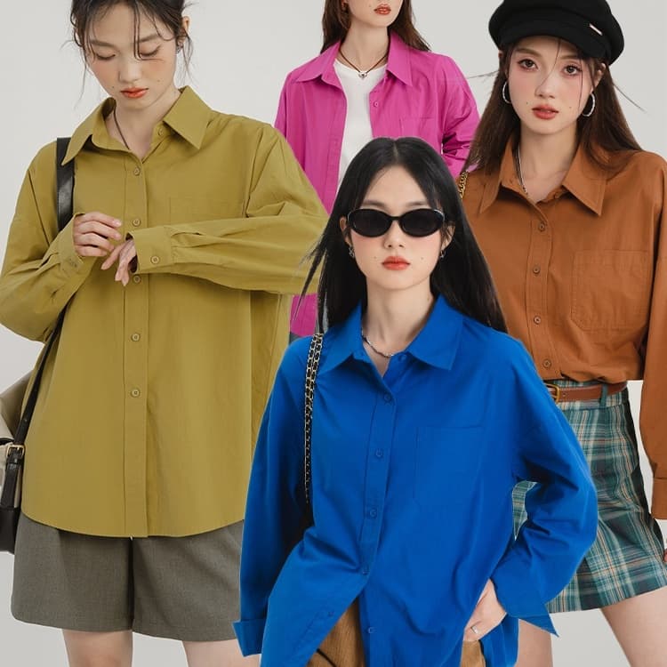 Camisa de algodón lisa y cómoda para mujer