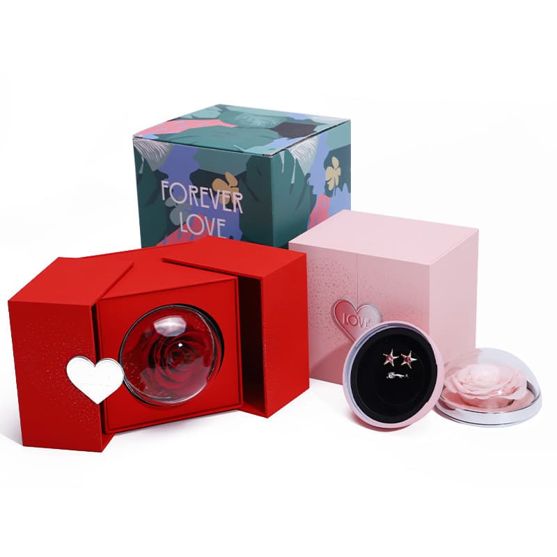 Caja de rosa eterna con compartimento para joyas regalo