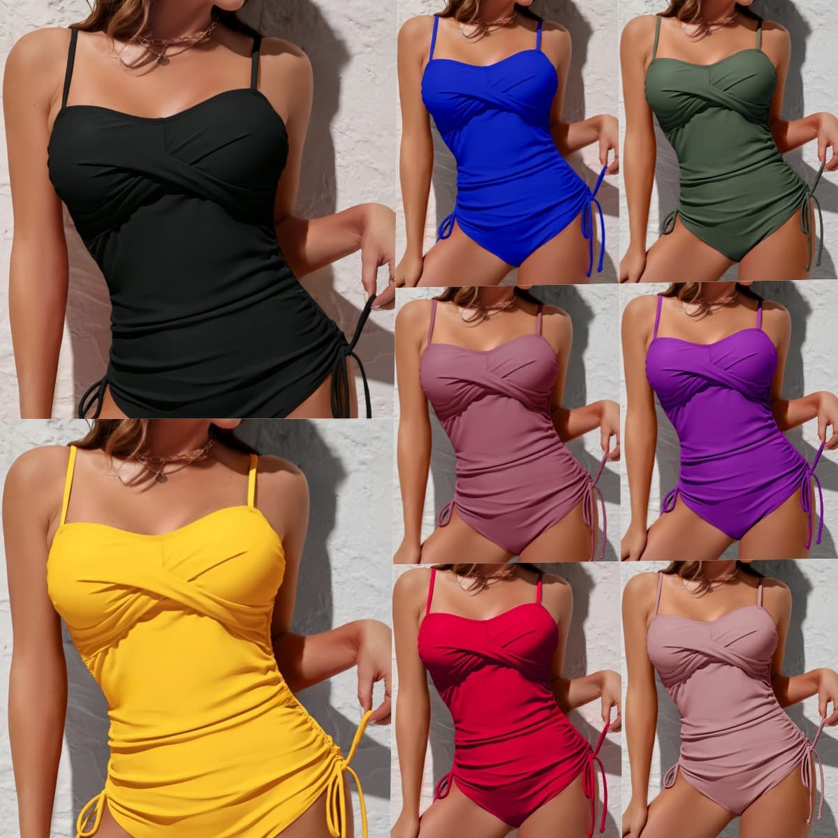 Traje de baño entero de color sólido para mujer