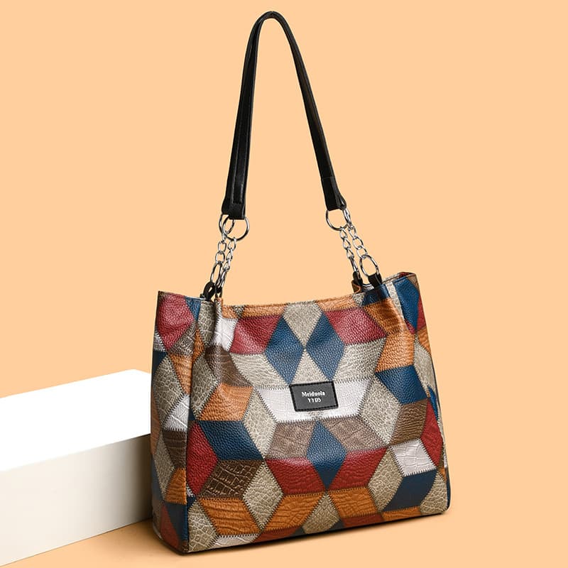 Bolsa de hombro con patrón geométrico retro, gran capacidad