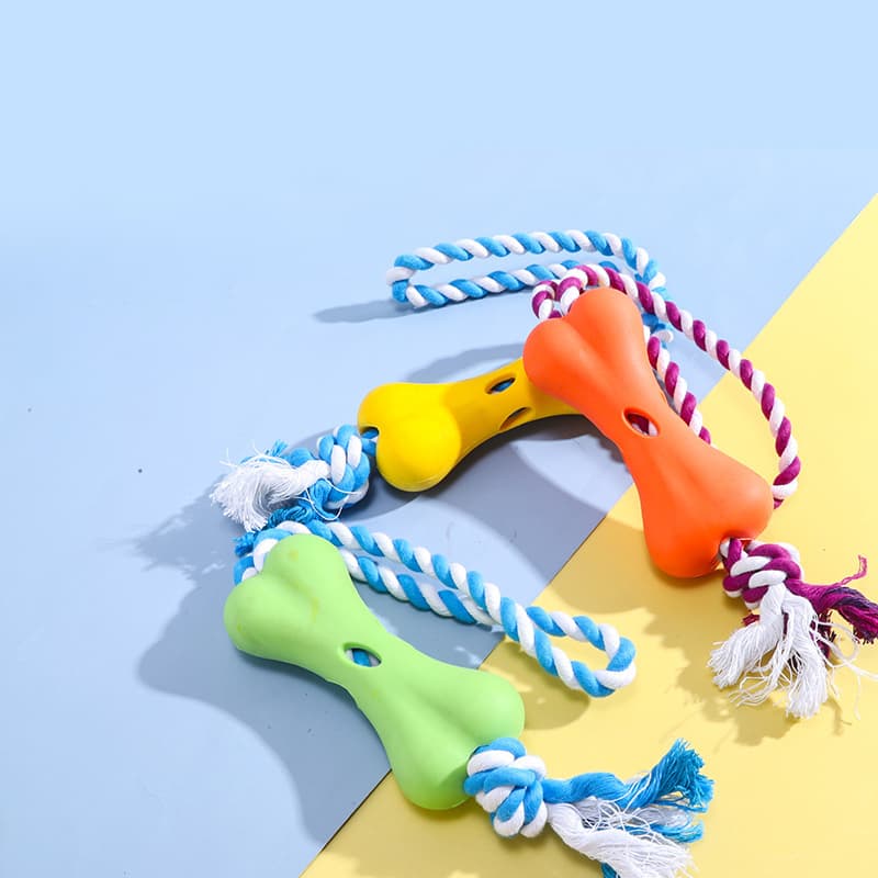 Juguete para perro con hueso poroso y cuerda anudada