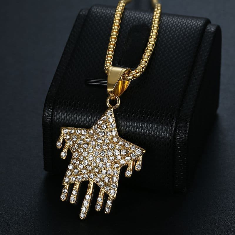 Colgante de acero 316L con diamante estrella en estilo hip hop