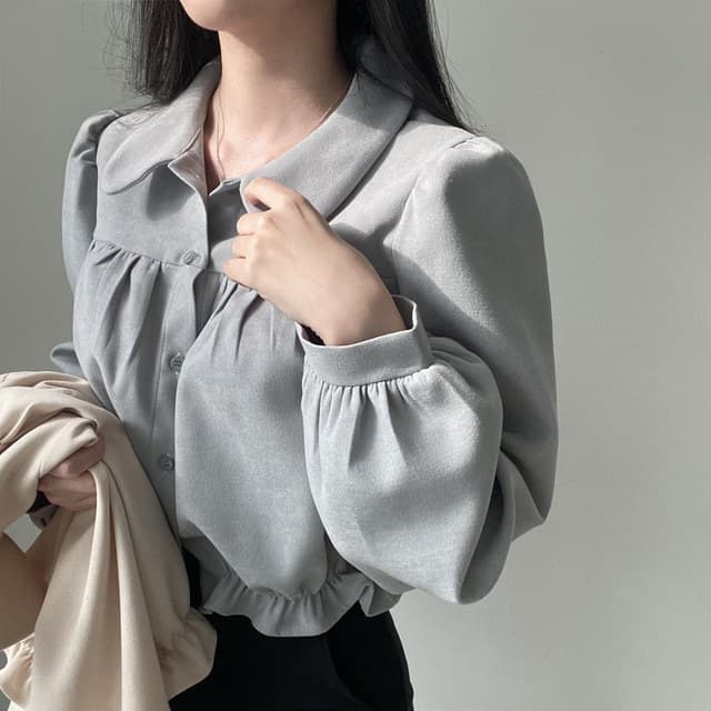 Blusa para mujer con manga puff, corte francés
