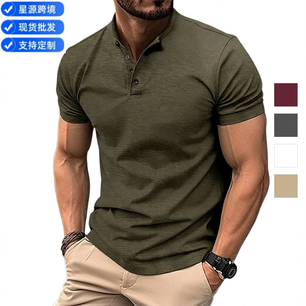 Camisa henley para hombre manga corta con botones