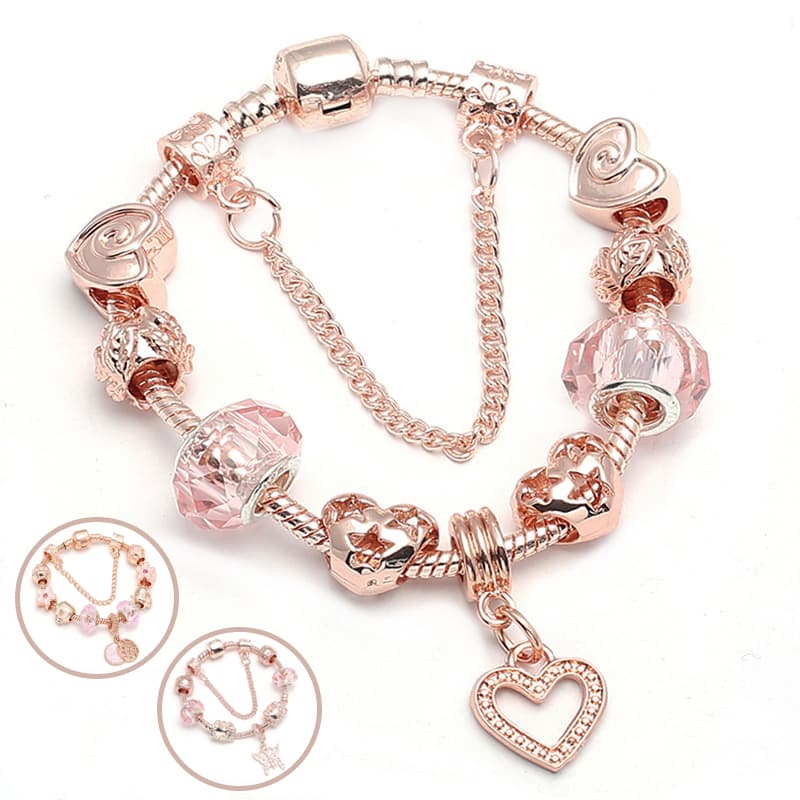 Pulsera geométrica de oro rosa con diseño de amor
