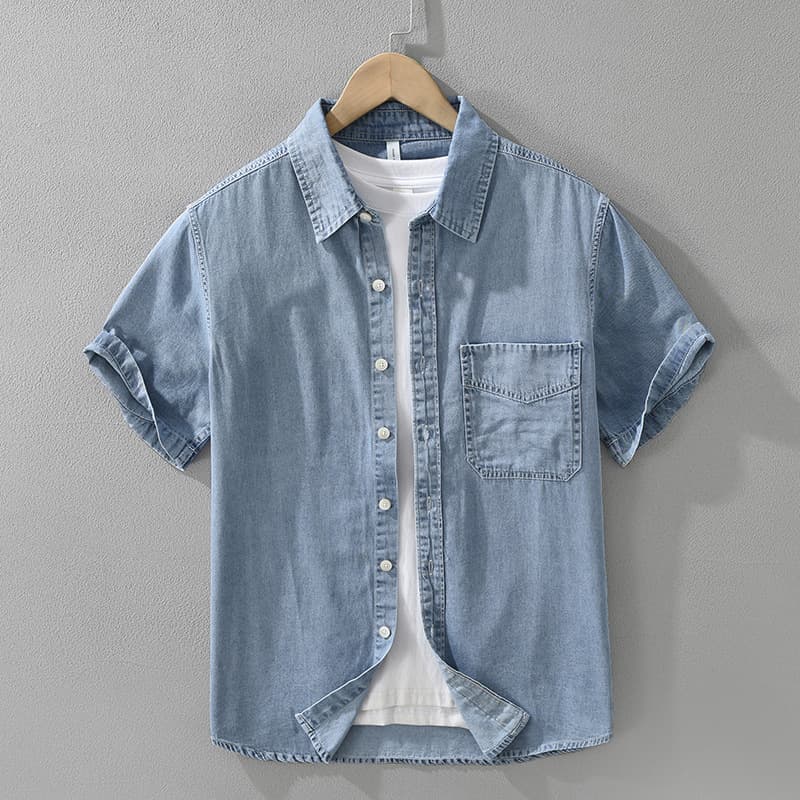 Camisa denim manga corta estilo retro