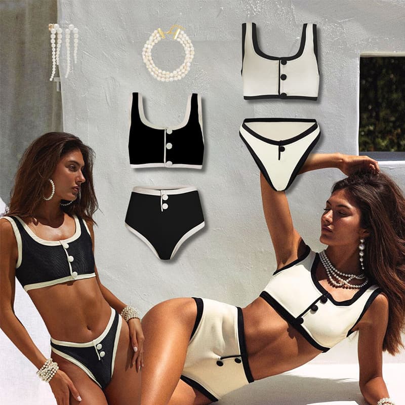 Bikini de cintura alta en blanco y negro