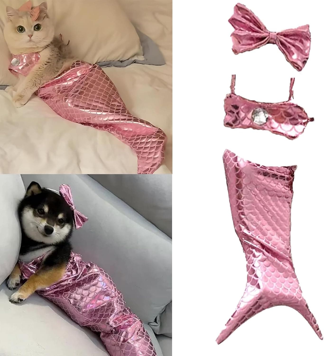 Disfraz de sirena para gatos y perros pequeños