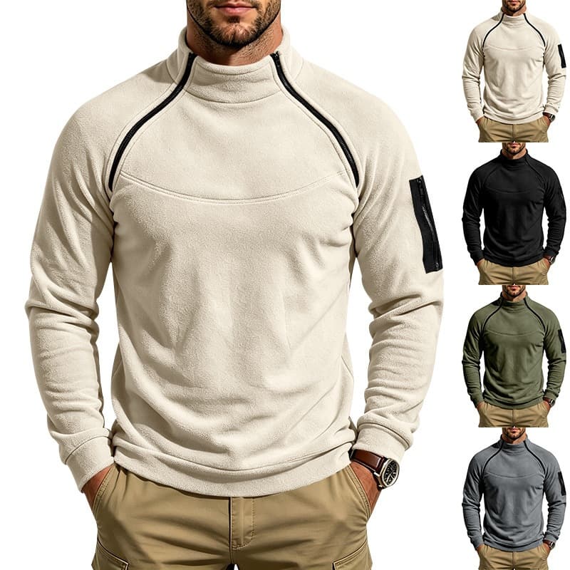 Suéter fleece de invierno con dos cierres para hombre