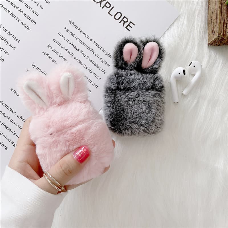 Funda de conejo de peluche para AirPods protección antigolpes