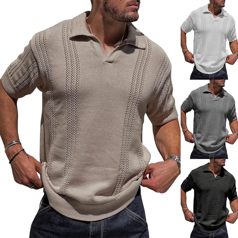 Polo tejido cuello V manga corta hombre estilo europeo