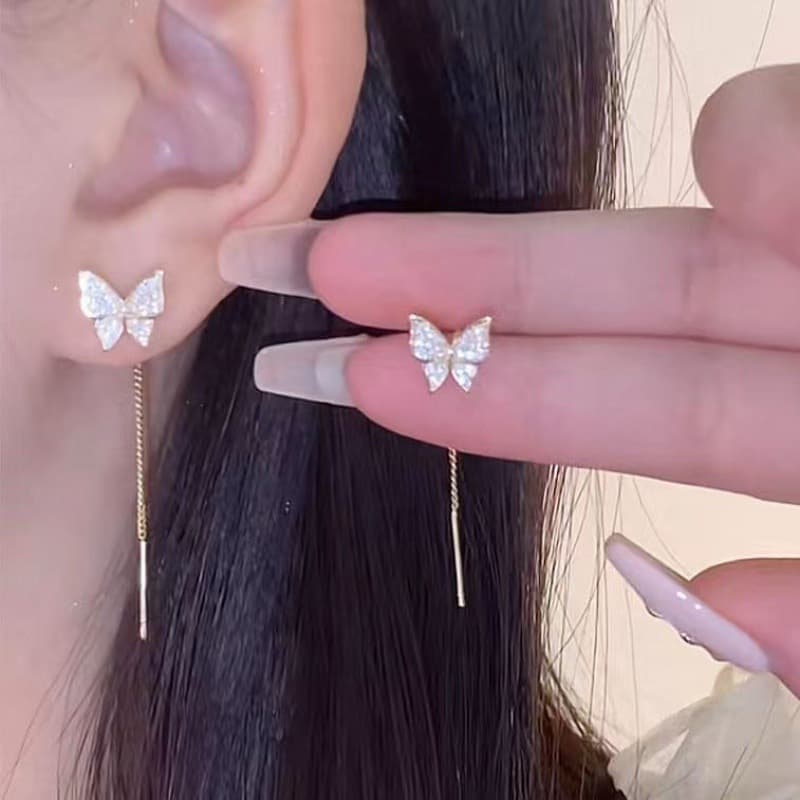 Pendientes mariposa aguja plata 925 con flecos largos
