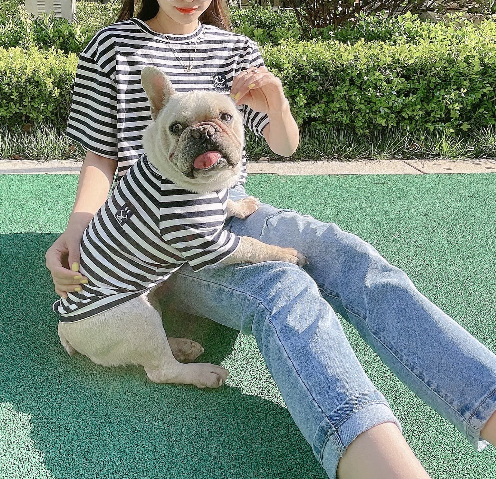 Camiseta rayada algodón bípeda coordinada mascota-dueño