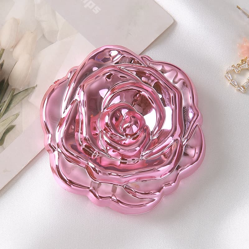 Espejo compacto de maquillaje con forma de rosa 3D, doble cara