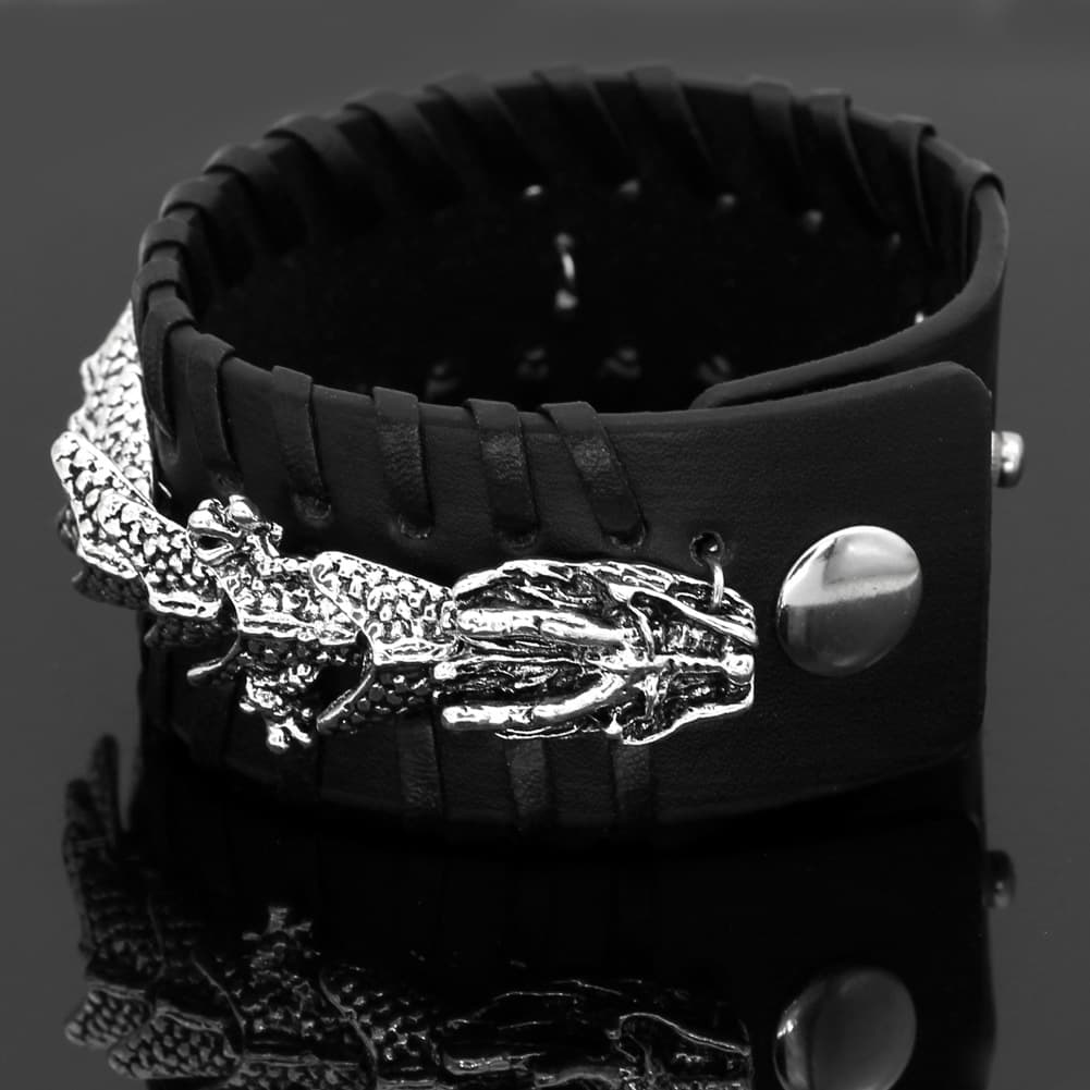 Pulsera vikinga dragón cuero y aleación estilo retro