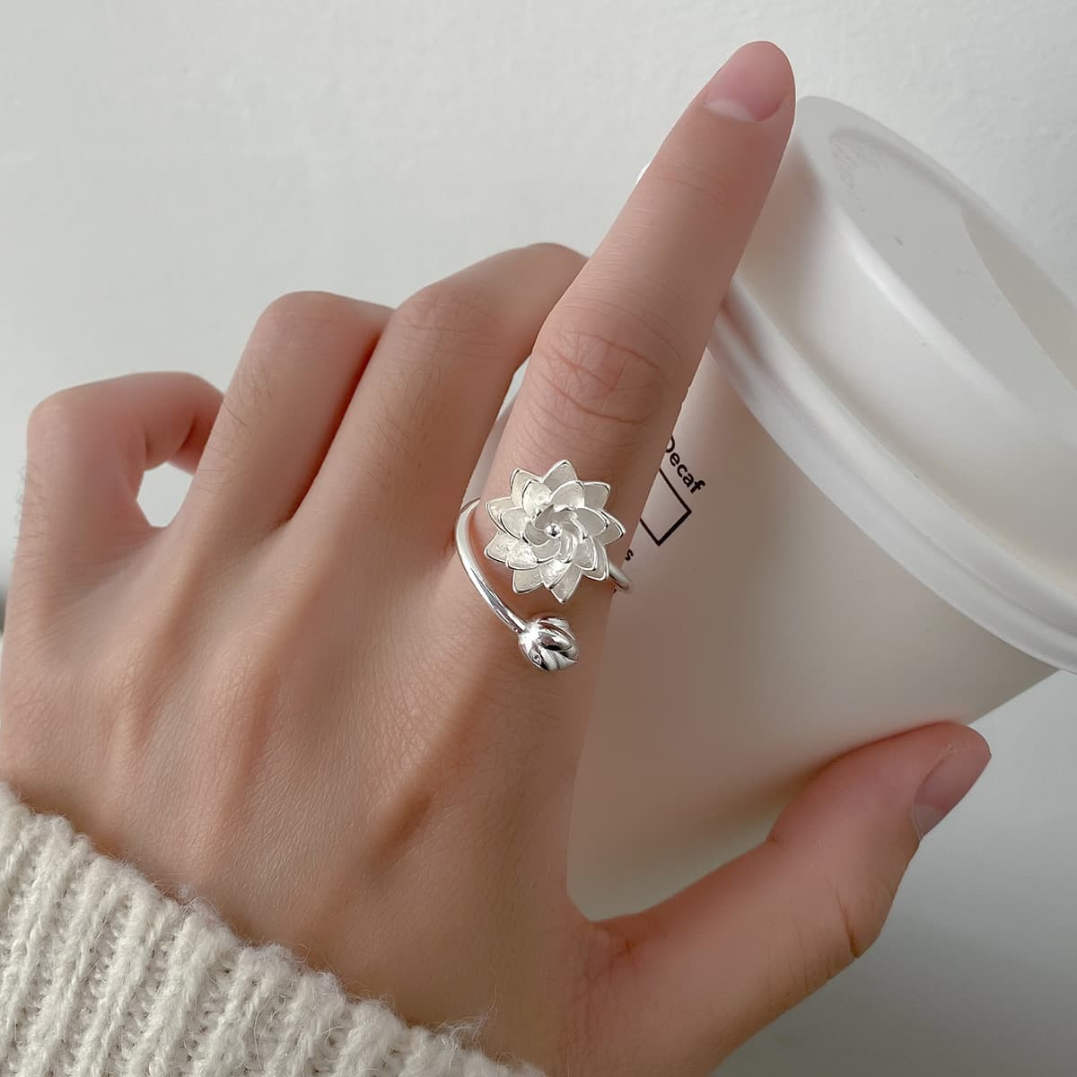 Anillo ajustable de loto, estilo chino elegante