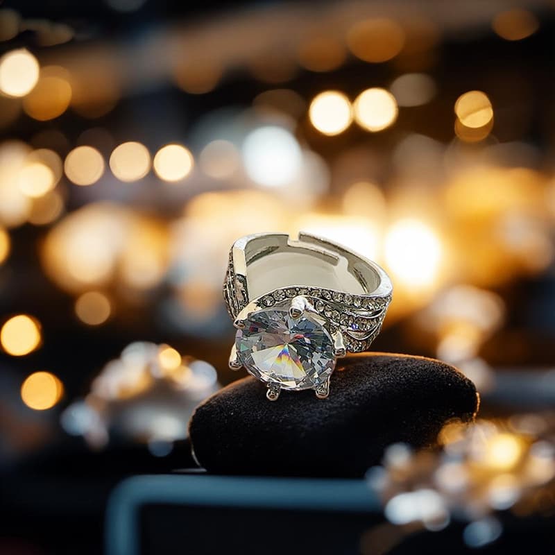 Anillo de metal con cristales para mujer