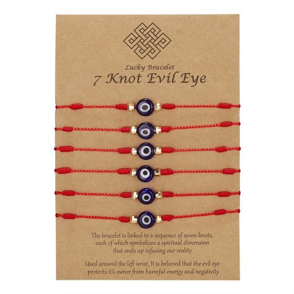 Pulsera ojo turco ajustable trenzada 7 nudos, pack de 6