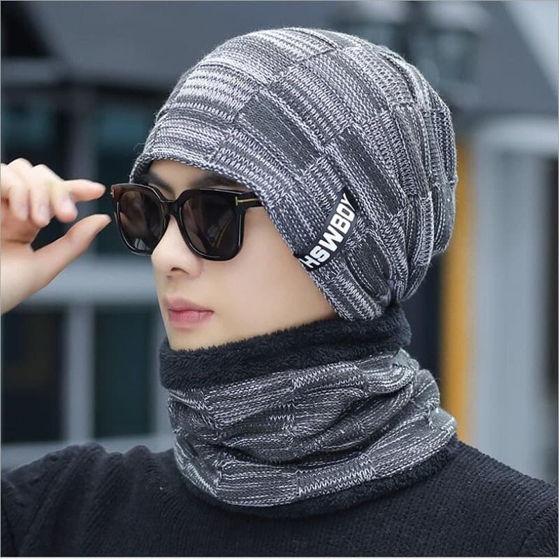 Gorro tejido invierno hombre protección orejas