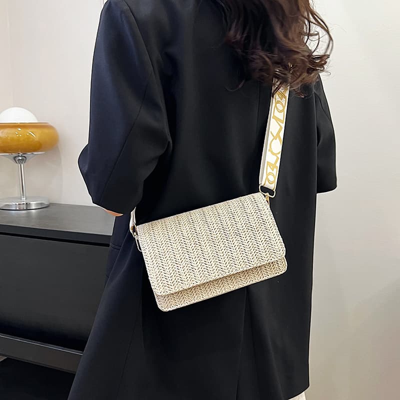 Bolsa cruzada pequeña de paja, estilo simpe y natural
