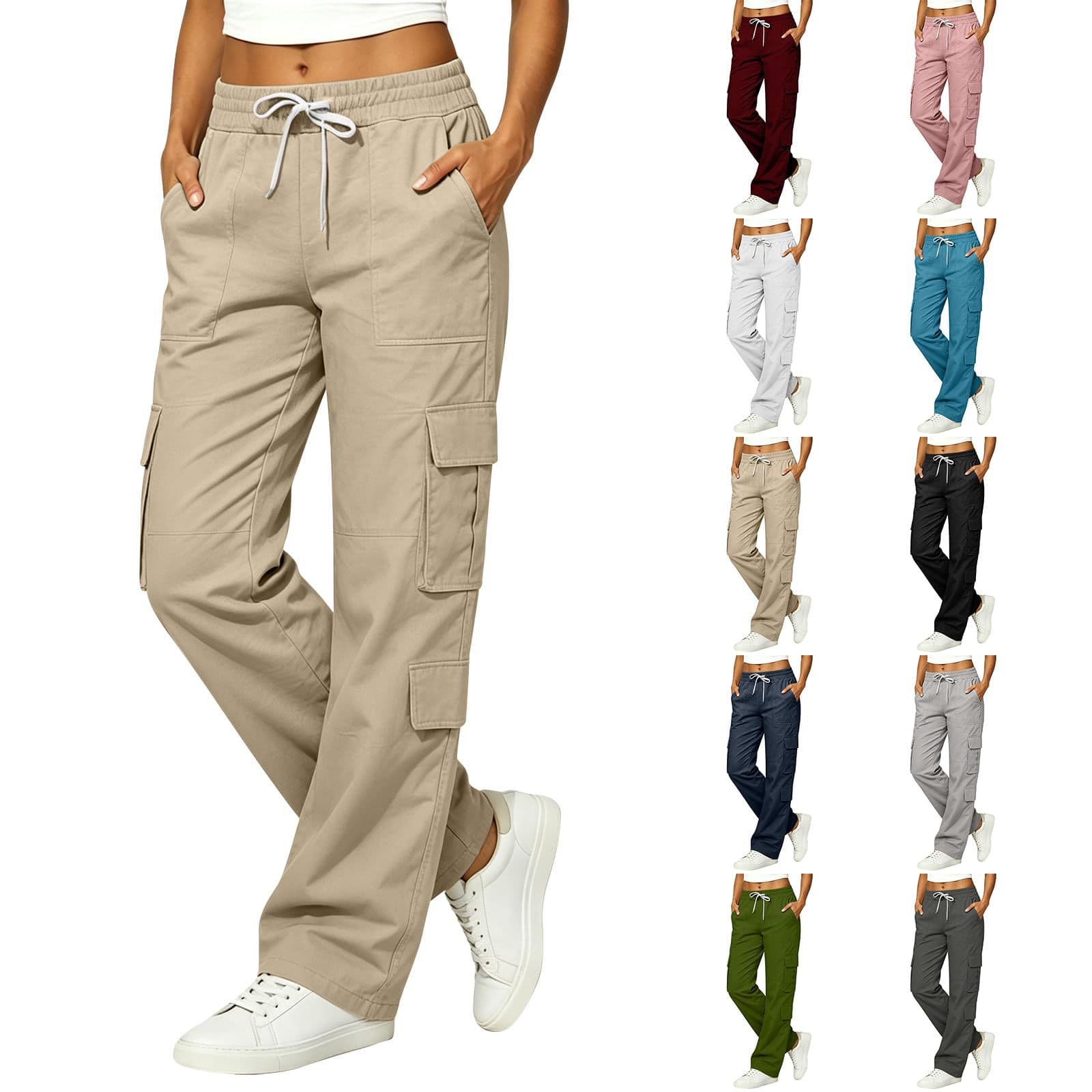 Pantalones largos de algodón y lino con múltiples bolsillos