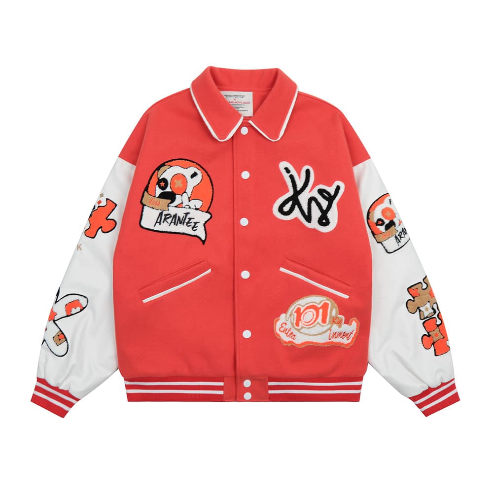 Chaqueta de béisbol acolchada con bordado de dibujos animados