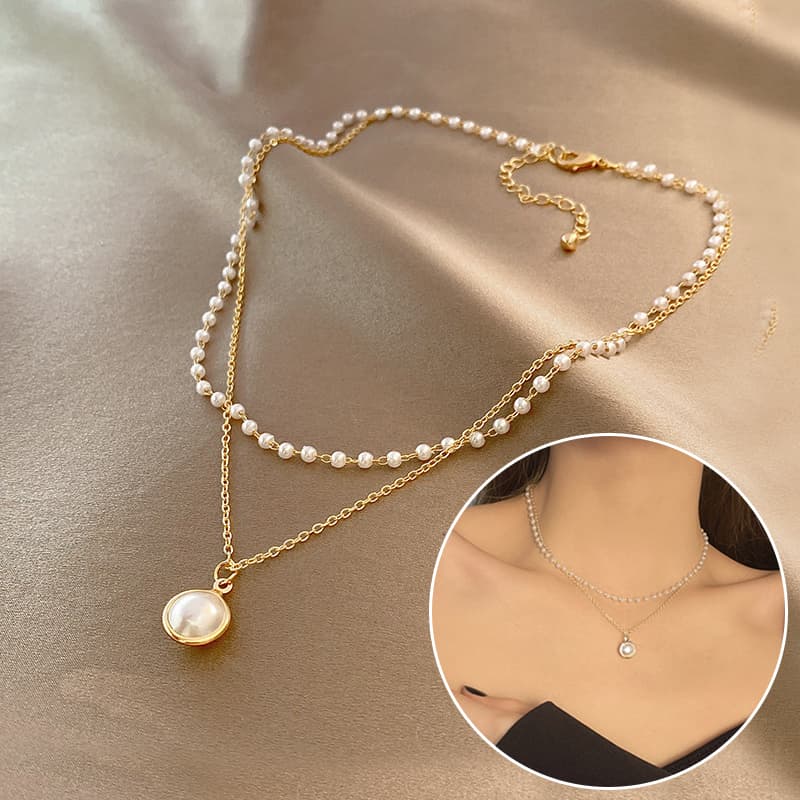 Collar de dos capas de perlas para verano estilo INS