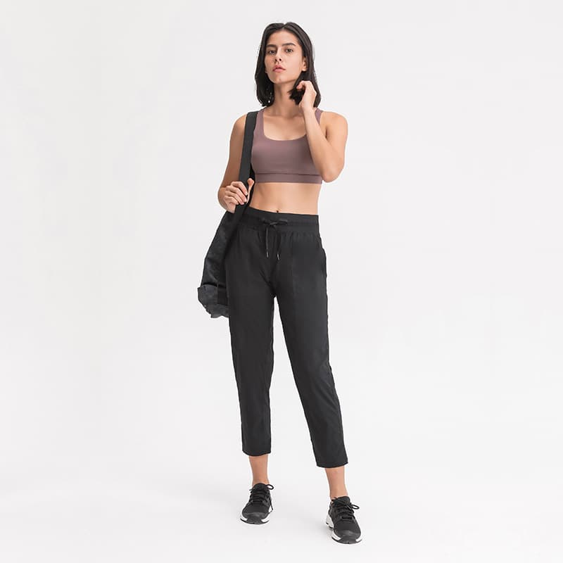 Pantalones yoga recto suelto con bolsillos para fitness