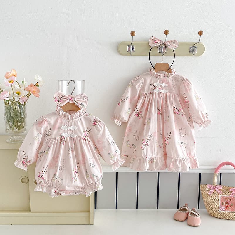 Mameluco infantil estilo retro chino mangas largas
