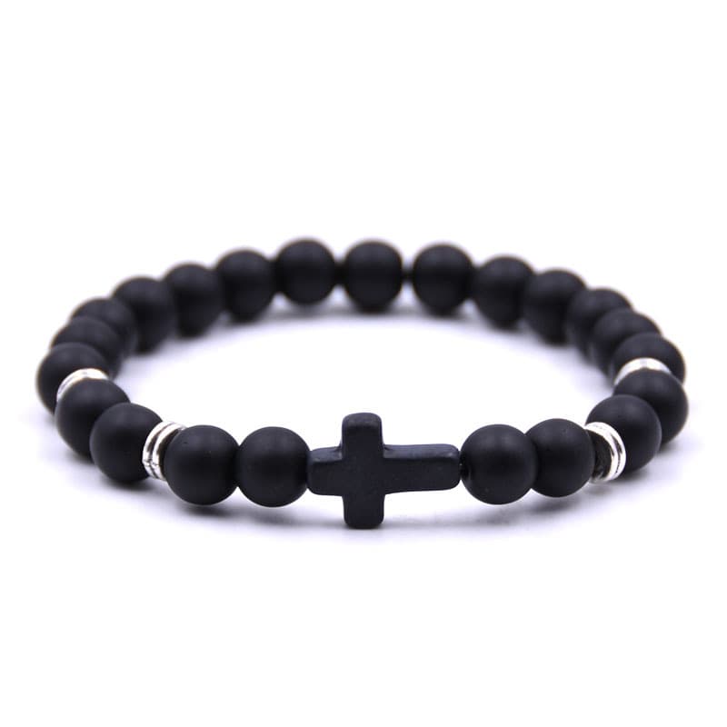 Pulsera de piedra natural con cruz y circonitas