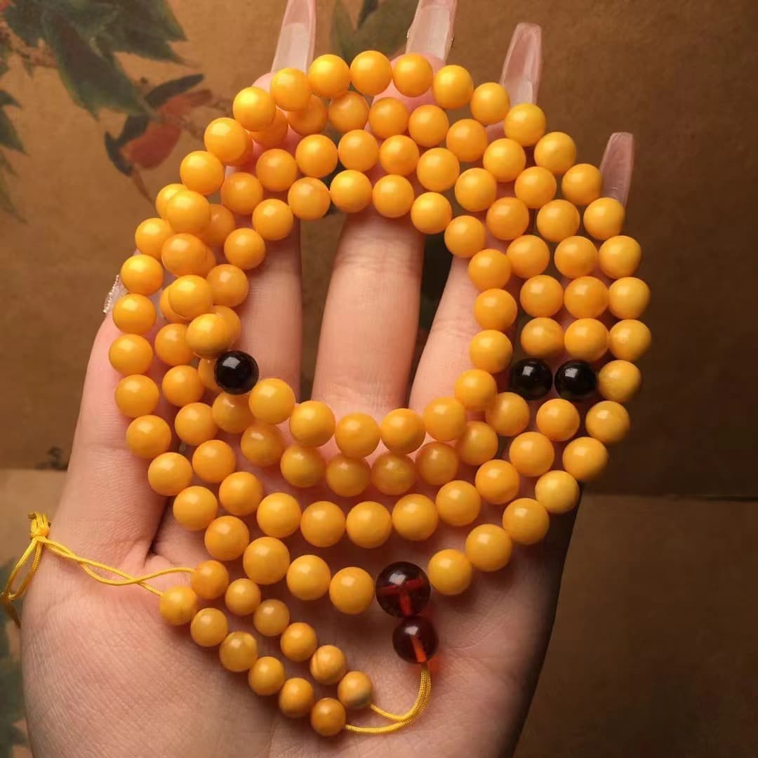 Pulsera de perlas de cera de abeja y miel antigua