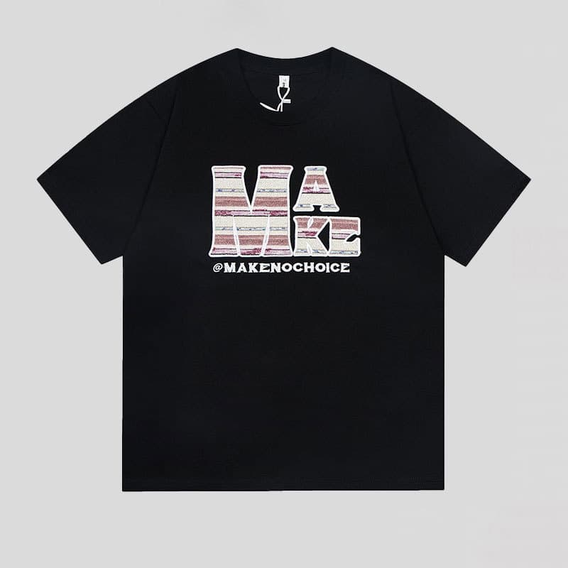 Camiseta hombre retro con bordado de alfabeto, manga corta
