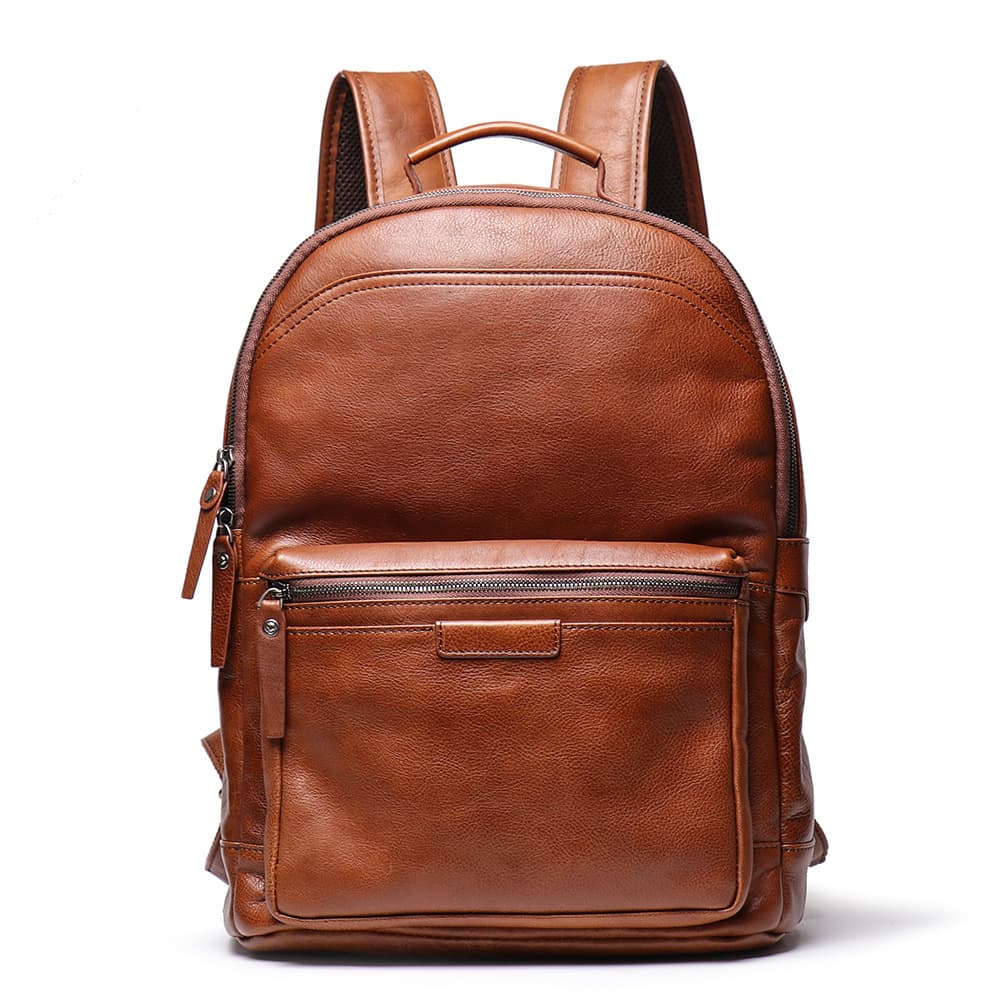 Mochila grande de cuero curtido con bolsillos especializados
