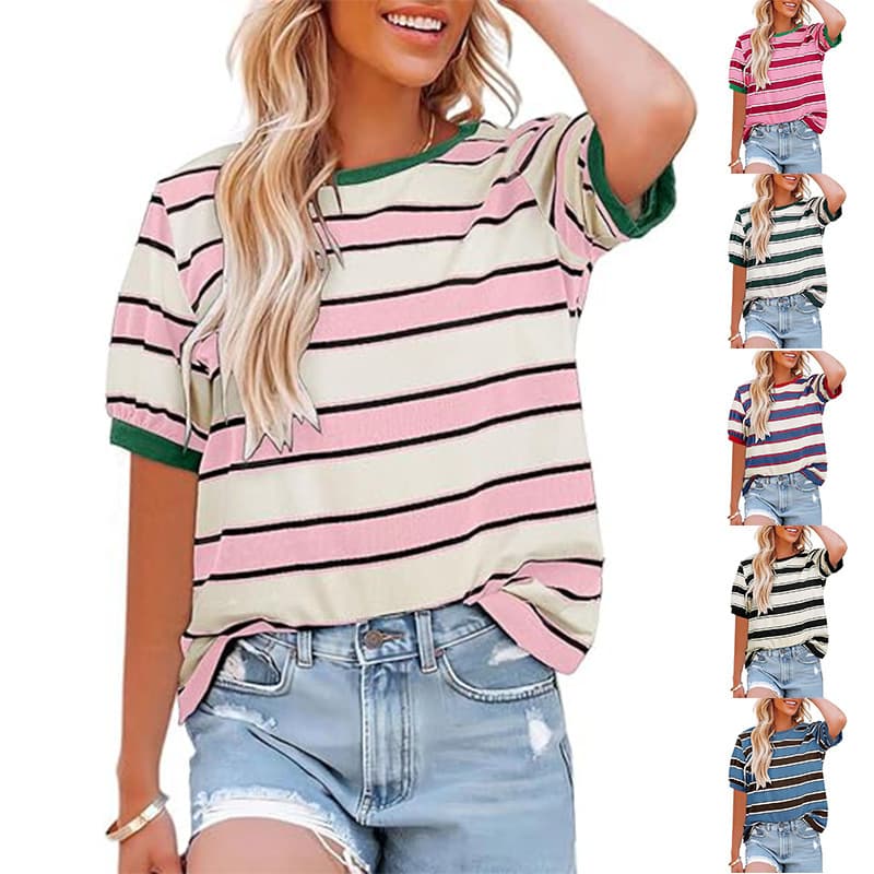 Blusa de mujer con rayas mosaico y manga corta