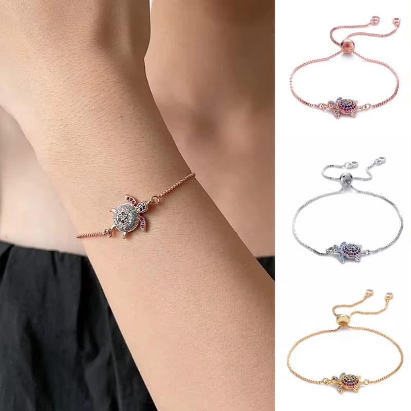 Pulsera de tortuga ajustable con cristales brillantes