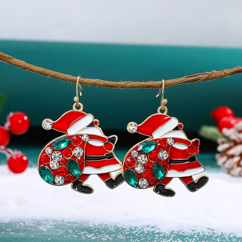 Aretes navideños Papá Noel con cristales colores