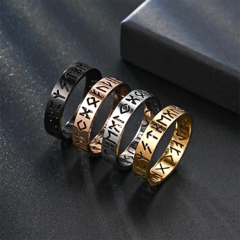 Anillo vikingo de acero inoxidable con texto
