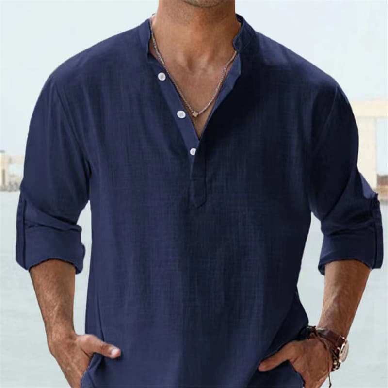 Camisa casual de hombre manga larga color sólido