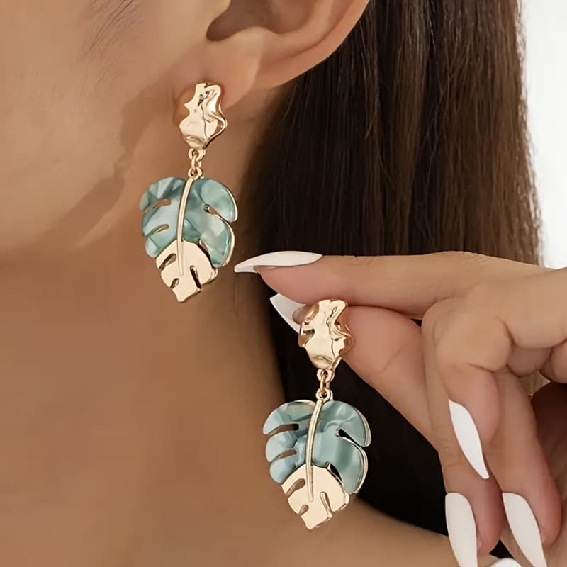 Aretes colgantes de hojas estilo boho vintage