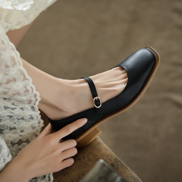 Zapatos para mujer tacón medio estilo francés retro