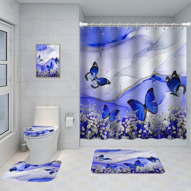 Juego de baño cinco piezas con cortina impermeable y tapetes