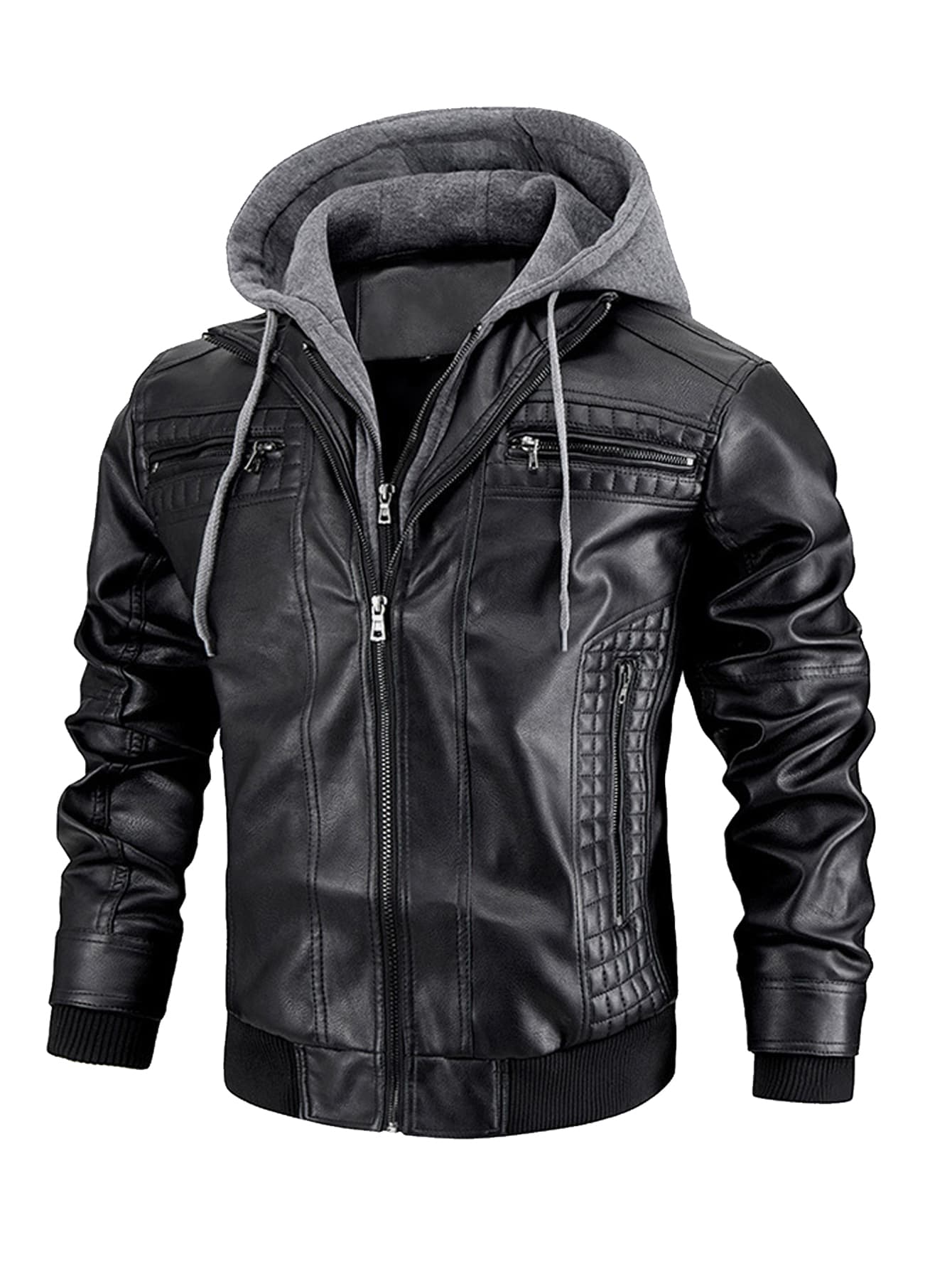 Chaqueta de cuero sintético con capucha desmontable