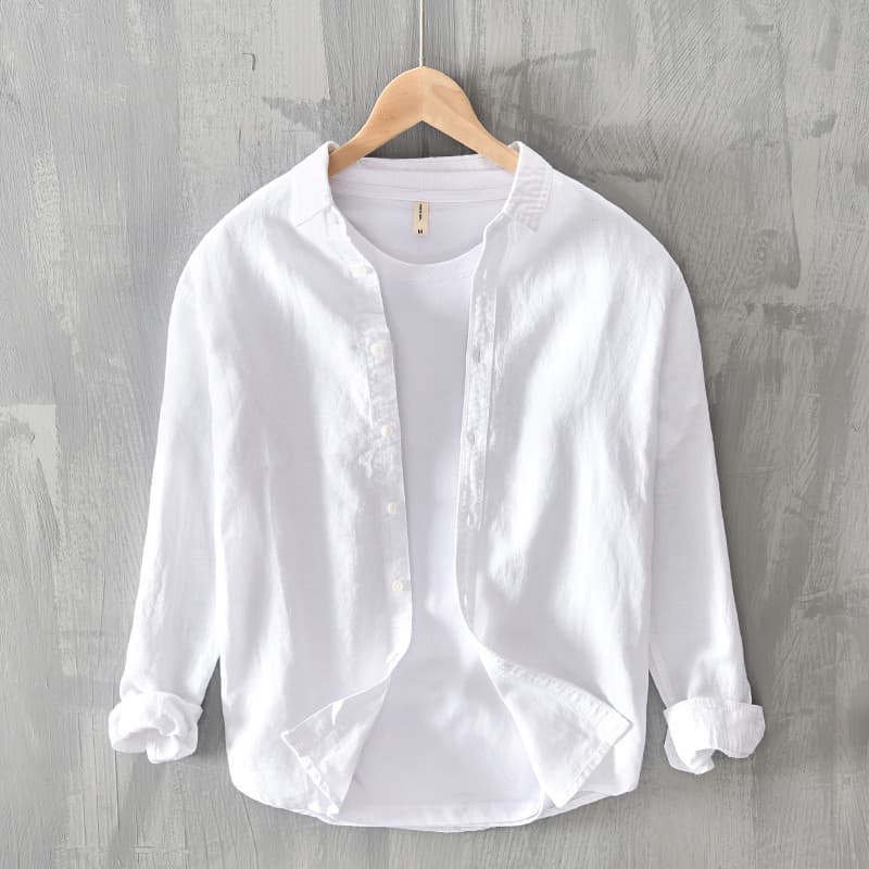Camisa hombre algodón y lino manga larga ajuste entallado