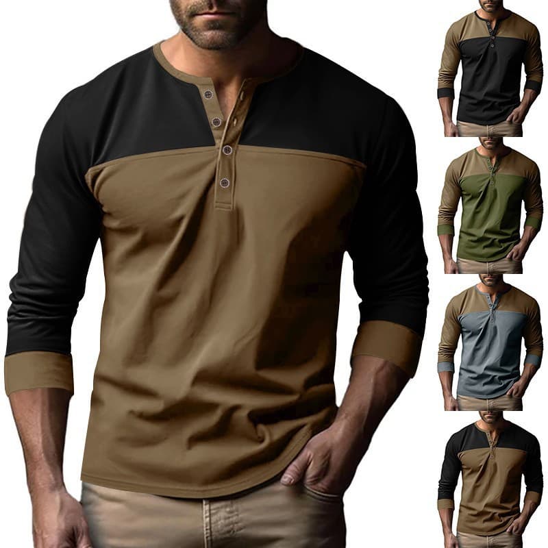 Playera retro manga larga con cuello Henley