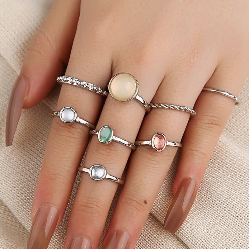 Anillo de falange multicolor con ópalo champagne